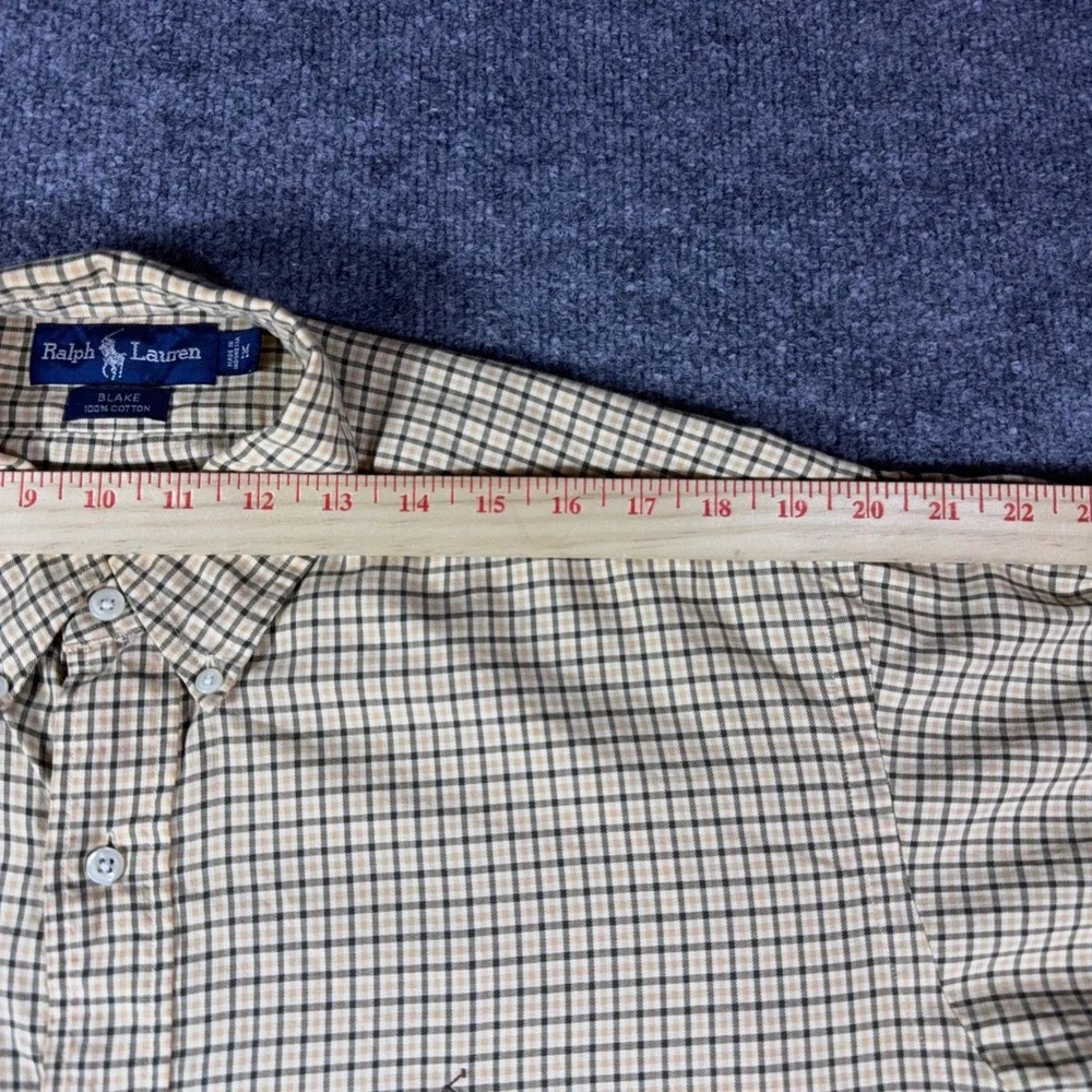 Polo Ralph Lauren Blake Mens Medium Tan Plaid Check Cotton Button Down Shirt